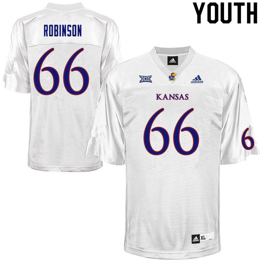Youth #66 Danny Robinson Kansas Jayhawks College Football Jerseys Sale-White - Click Image to Close